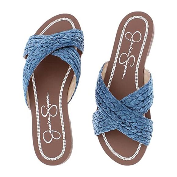 JESSICA SIMPSON Womens Blue Elaney Almond Block Heel Slip On Slide Sandals 6.5 M - Picture 2 of 3